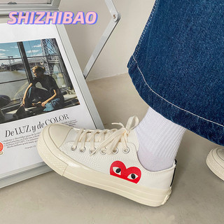 Shizhibao Giày vải retro cổ điển đa năng thập niên 1970 bản sao giày vải tình yêu giày nữ cổ thấp màu trắng