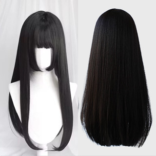  70cm Tóc Giả Dài Thẳng Tóc Giả Với Nổ Tự Nhiên Đen Tổng Hợp Cosplay Tóc Giả Chịu Nhiệt Cho Nữ Halloween Mặc 