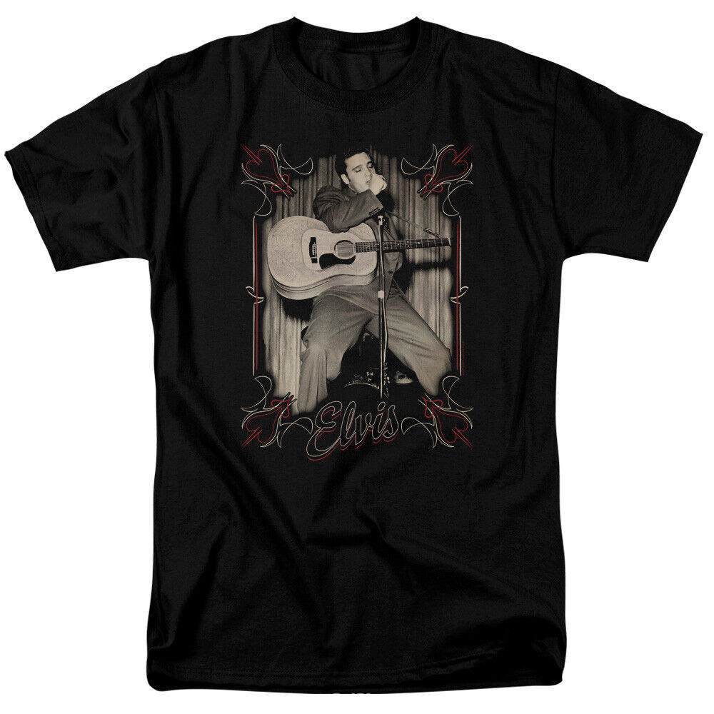 Elvis Presley Pinstrips Áo Rock N Roll Ban nhạc Merch Black