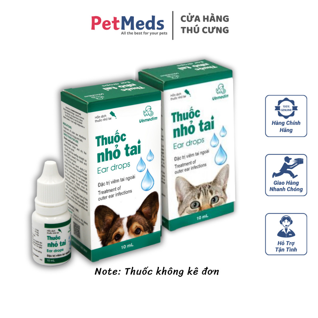 Vemedim Chai Nhỏ Tai Tri Viêm Tai Ngoài Cho Chó Mèo - Chai 10ml