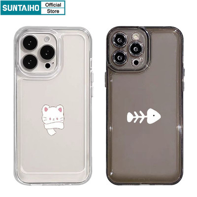 Suntaiho Ngộ nghĩnh Dễ Thương Vỏ Mèo Cá Cặp Đôi Họa Tiết Ốp Điện Thoại Cho Iphone 11 12 13 14 15 16 Pro Max IP 7 8 Plus Iphon X Xs XR Xs Max TPU Mềm Cao Cấp Chống Sốc Ốp Lưng