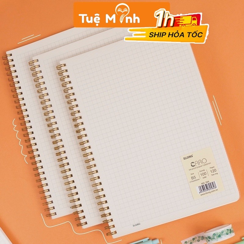  Vở lò xo kép bìa nhựa trong suốt caro 5x5 6x6mm - kẻ ngang nét đứt size A5 B5 Klong tùy chọn VPPTUEMINH  Tổng hợp  