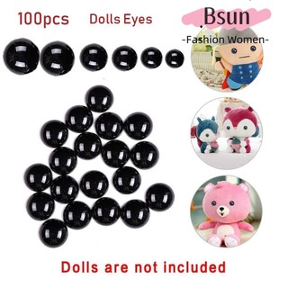 BSUNS Set 100 mắt giả bằng nhựa màu đen kích thước 3-12mm dùng trang trí búp bê/ gấu bông