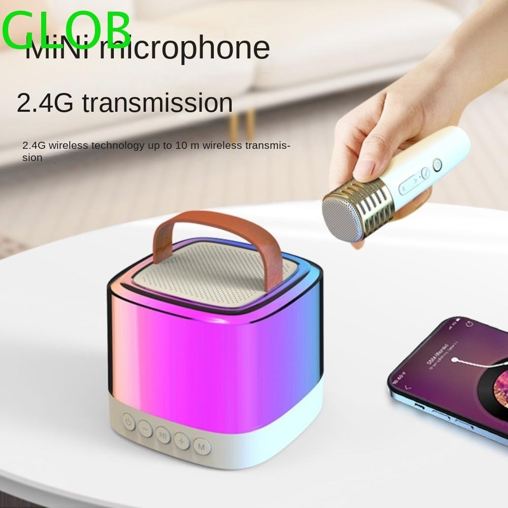 Loa Karaoke GLOB Có Micrô, Máy Karaoke Âm Thanh Nổi Loa Karaoke Mini Gia Đình, Loa Không Dây Mic Kép RGB Không Dây Bluetooth Loa MP3 Player