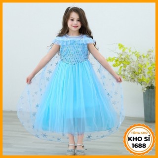 Váy elsa cho bé gái đầm hóa trang công chúa kèm tà dài E148