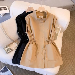 Áo vest nữ kiểu Hàn Quốc dáng rộng chắp vá túi áo vest công sở