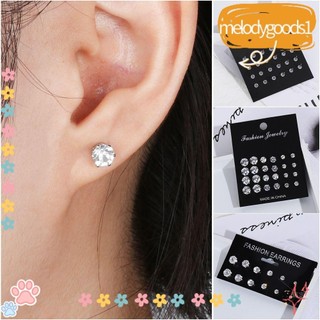 Bộ 6/12 Đôi Khuyên Tai Hợp Kim Màu Bạc Đính Đá Zircon Kiểu Dáng Tinh Tế Cho Nữ