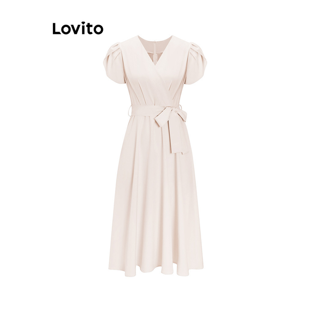 Đầm Lovito kiểu chữ A có thắt lưng màu trơn thường ngày cho nữ L65ED138 (Màu mơ/ xanh dương)