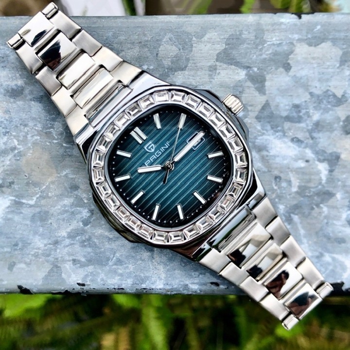 Đồng Hồ Nam Pagini Mặt Vuông cổ điển, kim dạ quang, lịch ngày, dây thép đúc đặc cao cấp - GentWatch