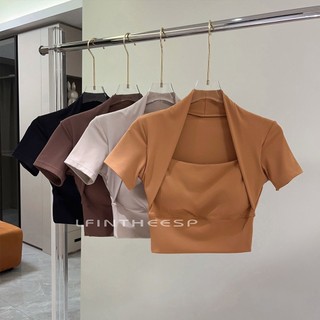 Khỏa Thân Cảm Thấy Giả Hai Mảnh Quần Áo Tập Yoga Slim-Fit Ôm Hơn Nhìn Thể Thao Top Nữ Tay Ngắn Chặt Áo Thun Thể Dục