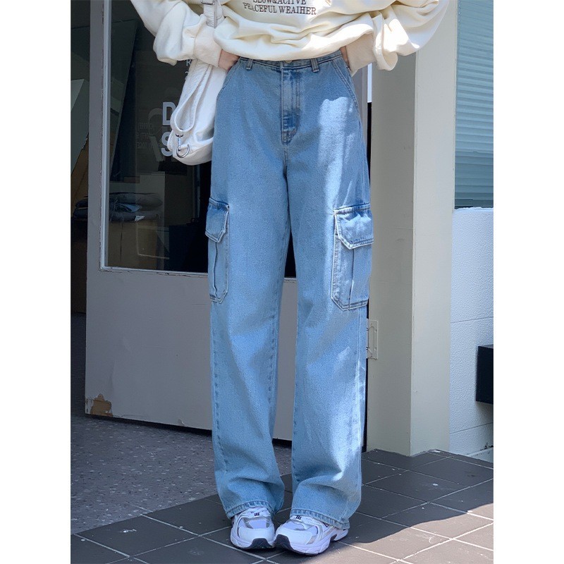 Quần Jean Nữ Túi Hộp Ống Suông Cạp Cao Chất Jean Demin Dày Dặn Phối Túi 2 Bên Phong Cách Hip Hop | BigBuy360 - bigbuy360.vn