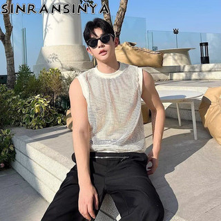 Sinransinya Mới Nam Xe Tăng Top Nhật Bản Retro Thường Ngày Cao Cấp Màu Lưới Thiết Kế Quan Điểm Rời Thiếu Niên Cặp Đôi Thời Trang Dệt Kim Không Tay Top
