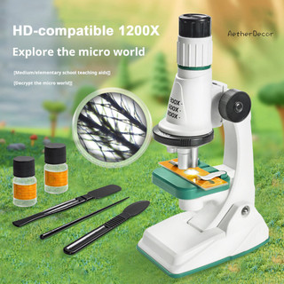 Aetherdecor Nhà khoa học nhỏ Bộ kính hiển vi trẻ em Điều chỉnh góc Độ phóng đại 200-1200X Quang học tương thích HD Kính hiển vi di động dành cho trẻ em để thí nghiệm khoa học