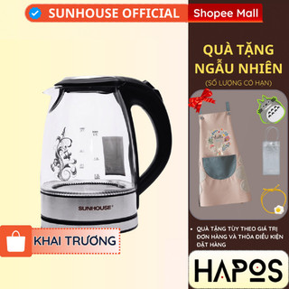 Ấm đun siêu tốc thuỷ tinh sunhouse 1.7l chính hãng, bình đun nước sôi tự ngắt 1850w shd1217 - hapos sunhouse