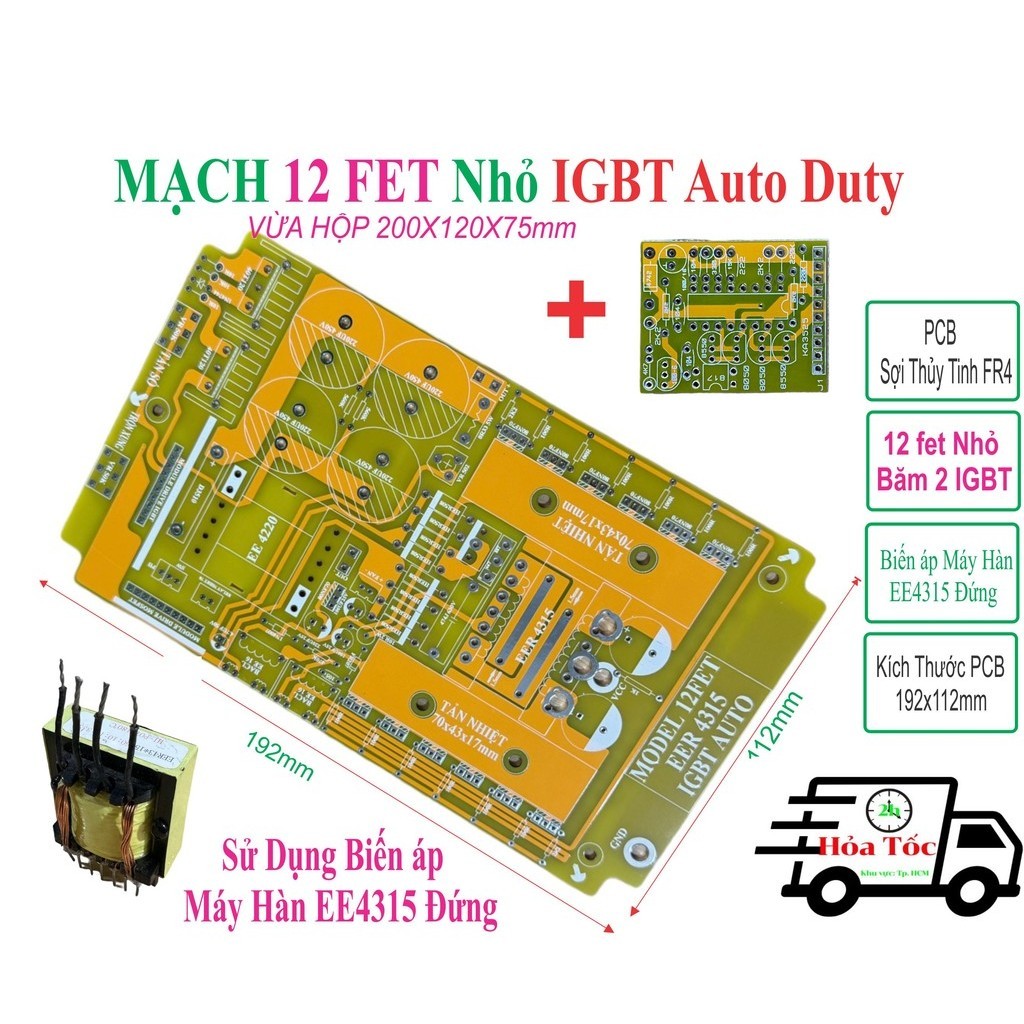 PCB 12 fet cách li băm IGBT Dùng biến áp máy hàn E4315 bo mạch sợi thủy tinh FR4 - linh kiện điện tử QUỲNH DIỄN