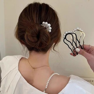 Aijolen Ngọc Trai Kim Loại Kẹp Tóc Bốn Lớp Lắp Lược Thanh Lịch Nữ Uốn Tóc Lược Thời Trang Phụ Kiện Tóc
