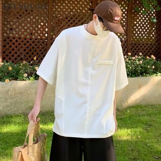 Kyushuad Nam ngắn tay phiên bản Hàn Quốc cơ bản hàng ngày đơn giản cấu trúc xếp nếp khâu hợp thời trang đơn giản màu trơn Áo nam