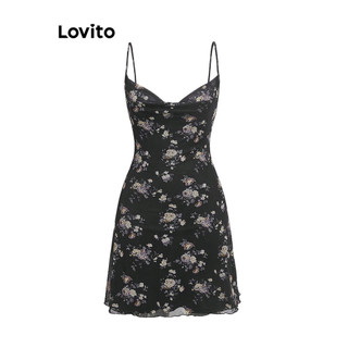 Đầm Lovito vải lưới tương phản họa tiết hoa nhí phong cách Boho dành cho nữ L86ED047