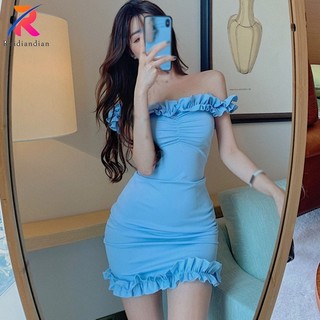 Ruidiandian Chic Một Vai Nữ Chắc Chắn Slash Cổ Ren Gợi Cảm Ôm Không Tay Sling Đầm