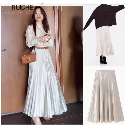 Zara Spring Phong cách mới Váy xếp ly họa tiết lụa Satin dành cho nữ 2061373