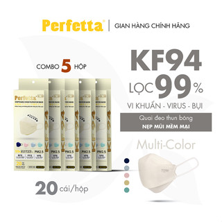 Combo 5 Hộp Khẩu trang y tế 3 lớp cao cấp Perfetta KF94 Trắng/Đen (20 Cái/Hộp)