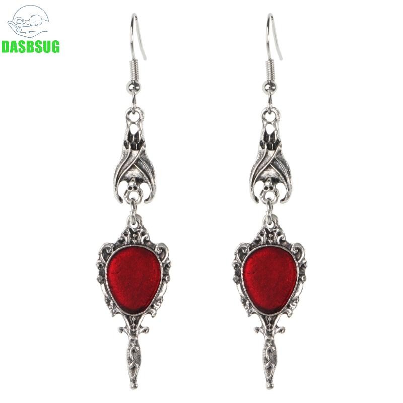 Vintage for Vampire Bat Magic Mirror Drop Earrings Gothic Punk Dangling Jewelry