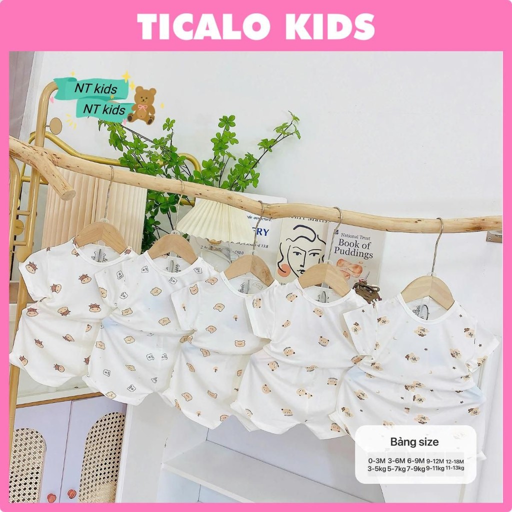 [NT KIDS] Bộ Quần Áo Cộc Tay Cho Bé Sơ Sinh - Cài Vai, TRẮNG HỌA TIẾT, Chất Petit, Mềm Mịn