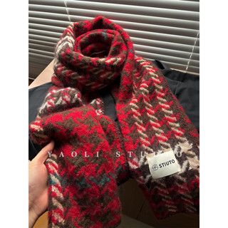  Trắng Năm Mới Đỏ ~ Dày Kẻ Sọc Khăn Nữ Thu Đông Mềm Mại Sáp Ấm Áp Lạnh Khăn Choàng Yếm 