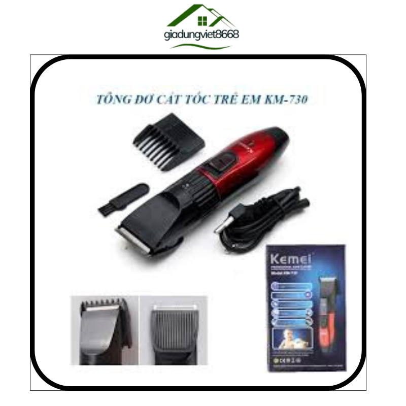 Tông Đơ Cắt Tóc Kemei KM730 - Tông Đơ Cắt Tóc Trẻ Em Pin Sạc Tích Điện Cho Bé