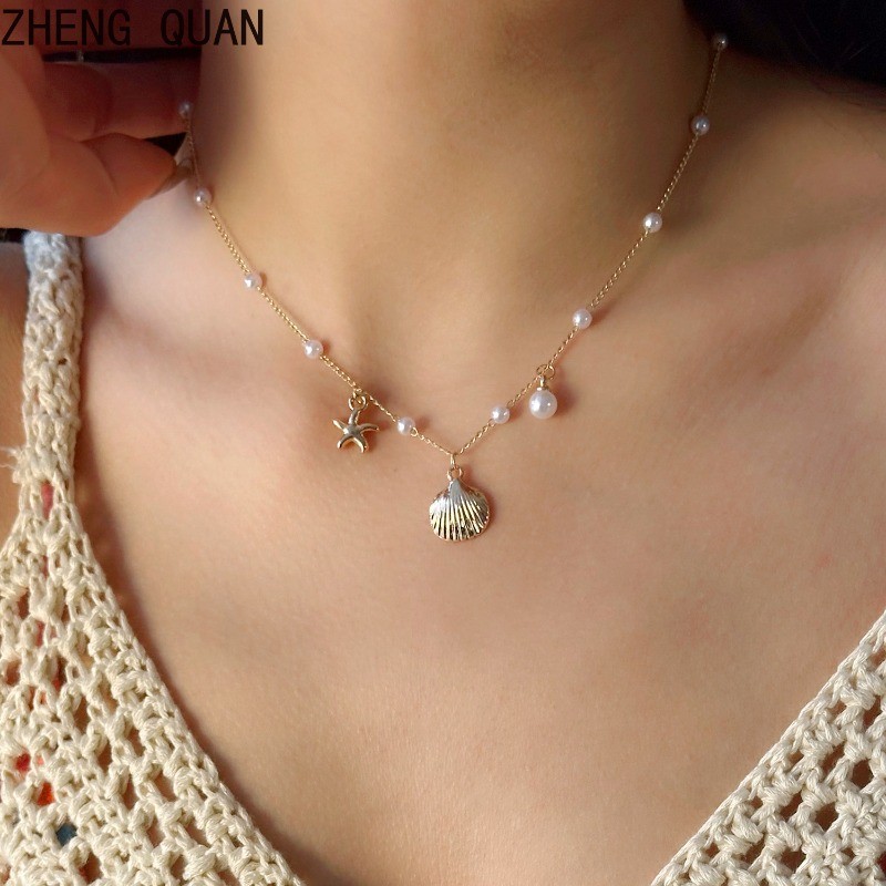 Thời Trang Retro Boho Sao Biển Vỏ Ngọc Trai Vòng Cổ Với Dây Xích Có Thể Điều Chỉnh Dây Chuyền Dành Cho Nữ Duyên Hải Sang Trọng Trang Sức Quà Tặng Ngày Lễ Phụ Kiện