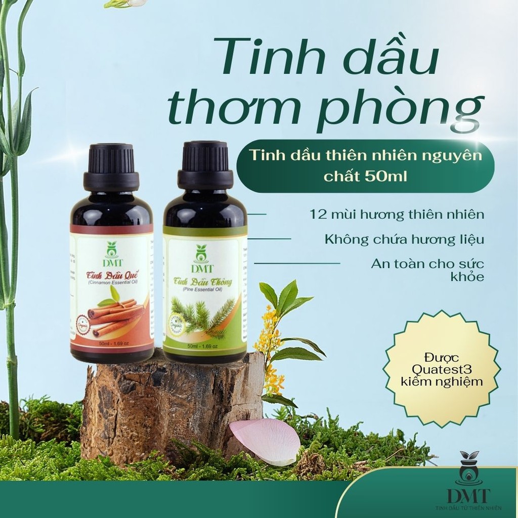 Tinh dầu xông thơm phòng 50ml DMT - Tinh dầu thiên nhiên 12 mùi sả chanh, quế, bưởi, bạc hà, cafe