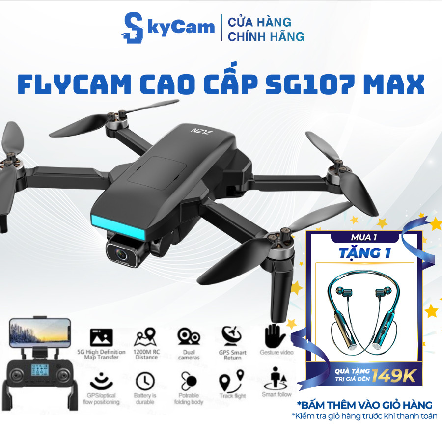 [THANH LÝ] Flycam SG107 MAX, Flycam có GPS, Tự động bay về, Động cơ không chổi than, Dung lượng pin lớn