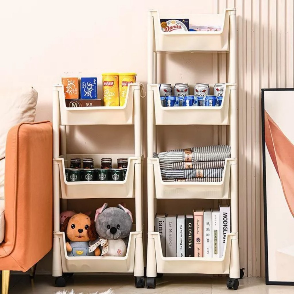 Kệ nhựa 4 tầng có bánh xe di chuyển xoay 360 độ. Giá để sách vở, phụ kiện học tập, để đồ đa năng