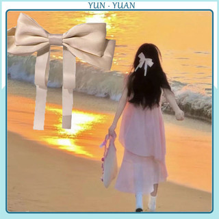 Nơ lụa bên biển nơ lớn kẹp tóc thanh lịch nữ màu trơn ruy băng phụ kiện tóc ngọt ngào