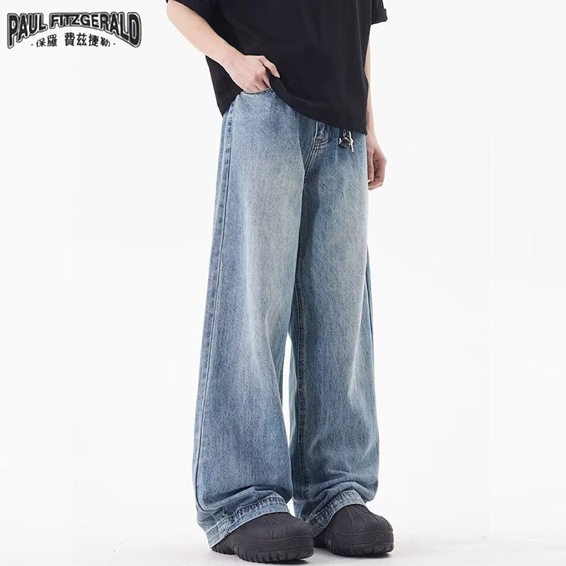 Quần jean thẳng Paul FITZGERALD phong cách Hàn Quốc dành cho nam, quần dài ống rộng cỡ lớn mùa hè dáng rộng và đa năng