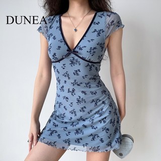 Đầm hoa cổ chữ V cổ điển dành cho nữ DUNEA