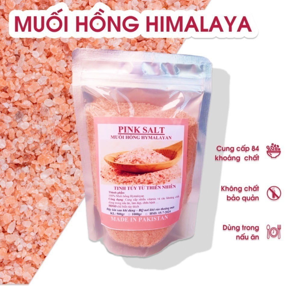 [MIỄN SHIP]500g Muối hồng / muối hồng Himalaya hạt mịn nấu ăn, nấu sữa...(Pakistan)