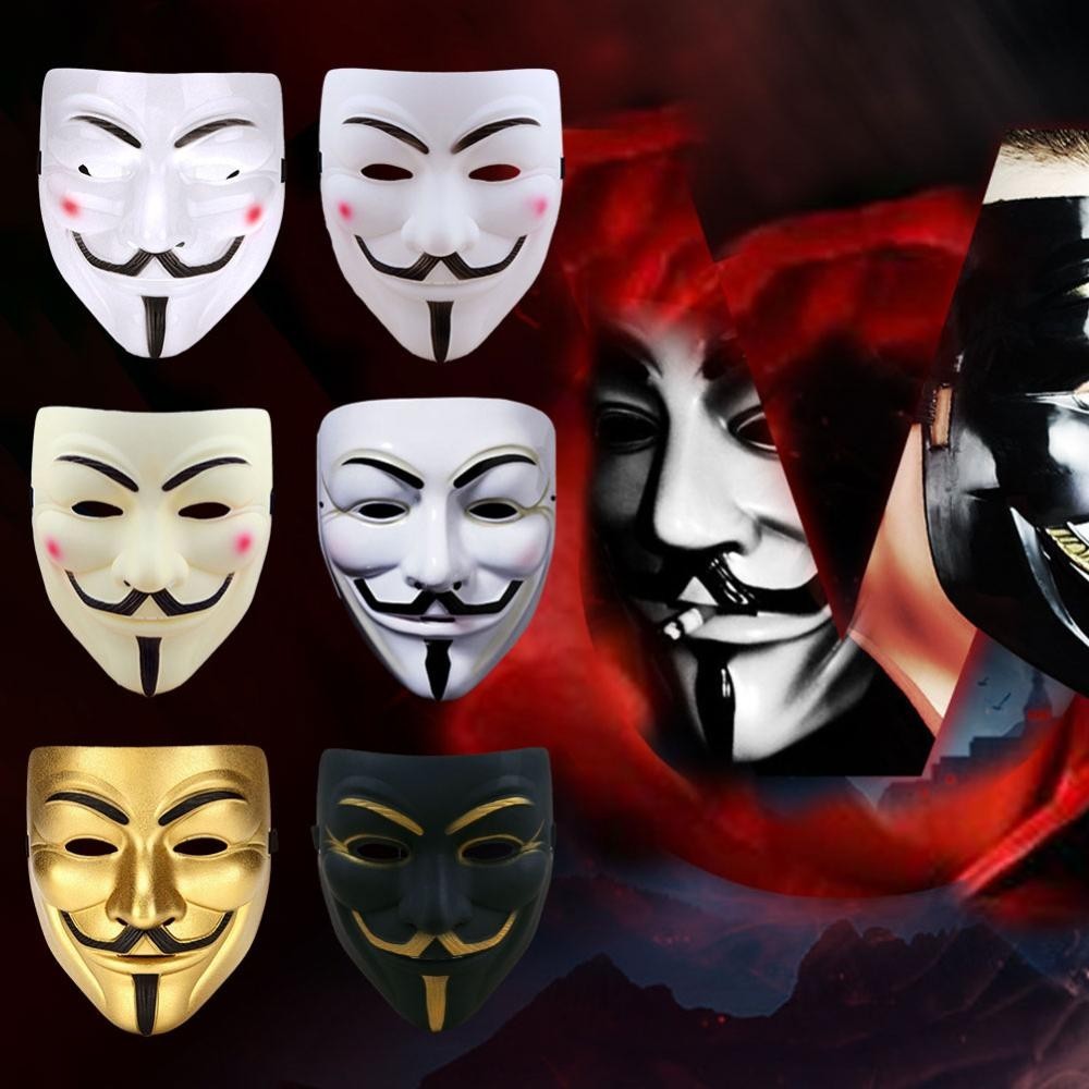 Metoo Mặt nạ Halloween V cho Vendetta Mặt nạ Guy Fawkes Nhóm trả thù ẩn danh Váy lạ mắt Trang phục hóa trang Mặt nạ kinh dị bằng nhựa Đạo cụ dự tiệc