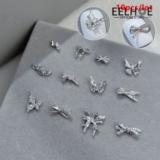EELHOE 10 Chiếc Bướm Bạc Móng Tay Quyến Rũ Hợp Kim Sang Trọng Sáng Bóng Đá Kim Loại Sáng Bóng Móng Tay Kim Cương Giả Móng Phần 3D Móng Tay Nghệ Thuật trang Trí