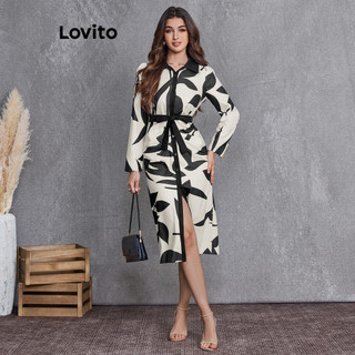 Đầm Lovito có thắt lưng xếp nếp họa tiết hoa phong cách thanh lịch cho nữ LBL10332