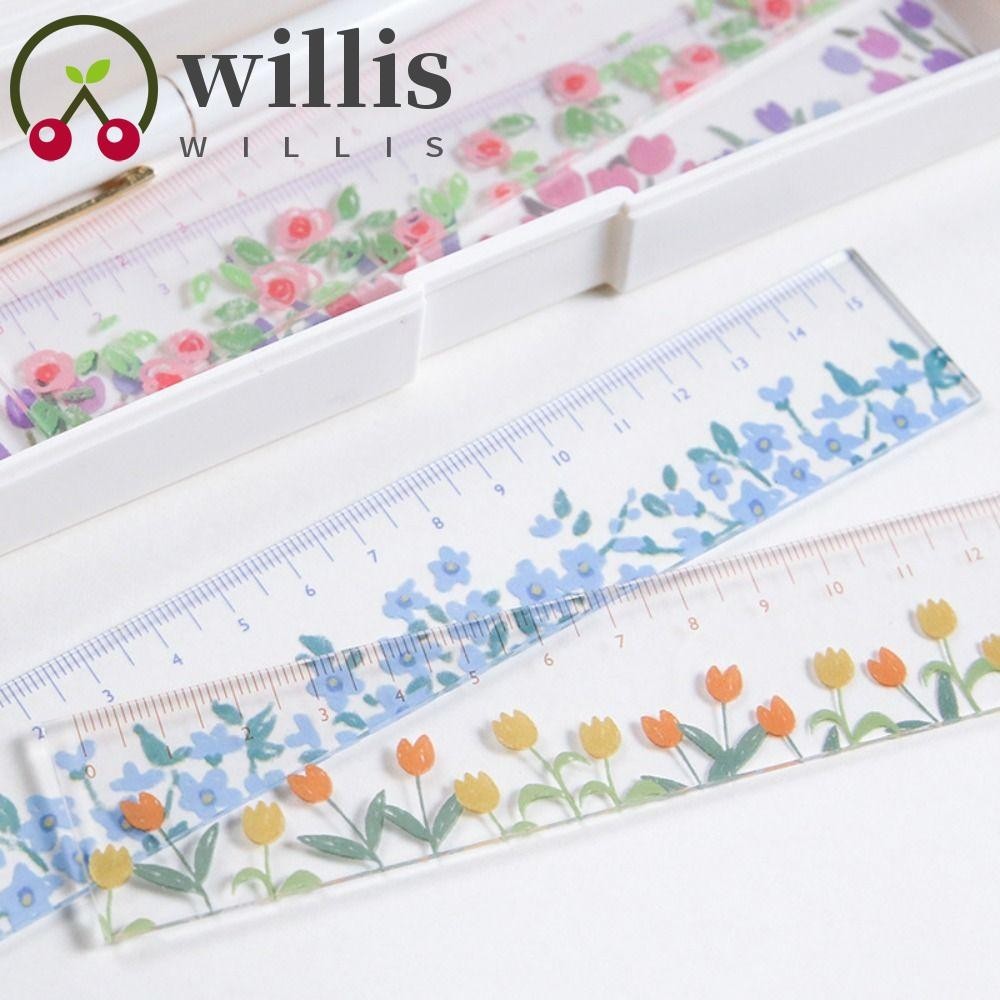 Thước thẳng WILLIS 15cm, Thước vẽ toán học trong suốt đa chức năng, Dụng cụ vẽ tự làm hoa Tulip đôi Acrylic sáng tạo dành cho sinh viên