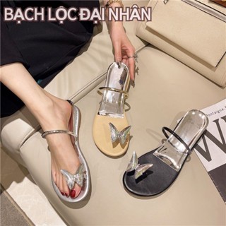 BẠCH LỘC ĐẠI NHÂN✨Dép Nữ Mới Bướm Kim Cương Giả Khóa Gót Thấp nêm Gót Đi Dép