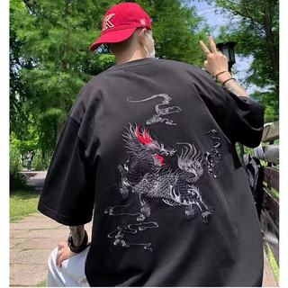 [Plus Size M-8XL Có thể đeo 120kg] Áo nam ngắn tay Áo sơ mi dáng rộng cỡ lớn Xu hướng thời trang Anime Dragons Horses In Áo nam trẻ trung Quần áo nửa tay
