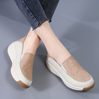 35-43 size lớn giày nữ slip-on nêm gót dày đế dày giày gót cao 4cm giày da chống trơn trượt
