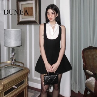 Đầm không tay màu tương phản DUNEA Turn Down Patchwork