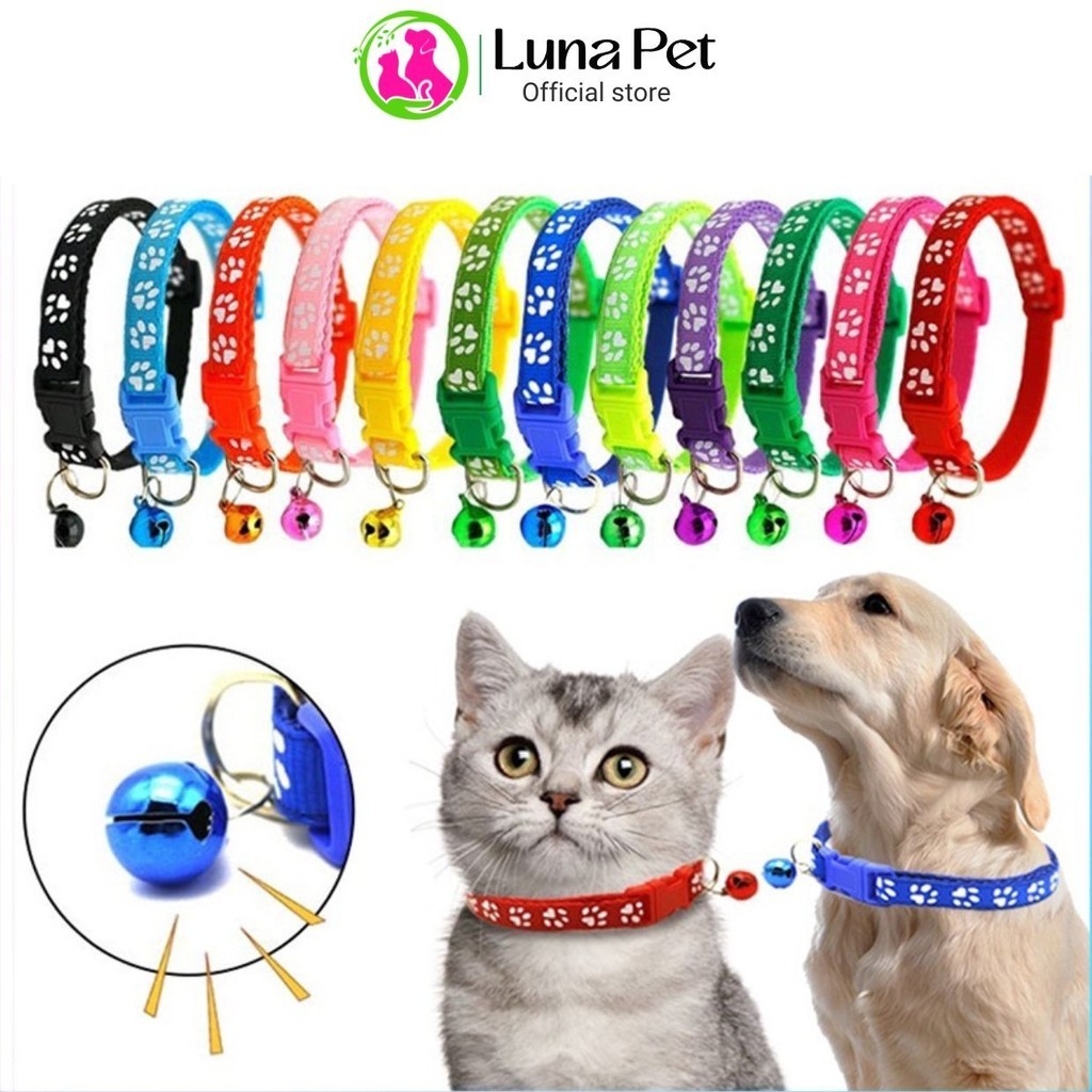 Combo Vòng cổ lục lạc hoạ tiết dấu chân cho chó mèo LunaPet