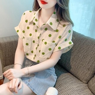 Áo sơ mi voan ngắn tay cổ Polo mùa hè cỡ lớn dành cho nữ