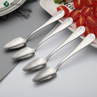 Sẵn sàng! Thìa trái cây bằng thép không gỉ có răng cạo Thìa tráng miệng Cắt cạnh răng cưa