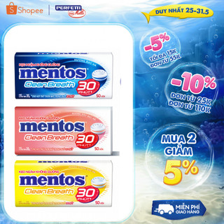 Combo 2 hộp thiếc kẹo Ngậm Không Đường Mentos Clean Breath (nhiều hương) cho hơi thở thơm mát trong suốt 30 phút