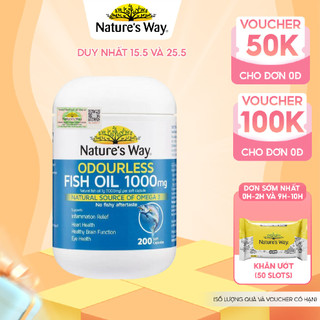 Viên Uống Dầu Cá Nature’s Way Odourless Fish Oil 1000mg Tăng Cường Sức Khoẻ Tự Nhiên Không Mùi Hộp 200 Viên